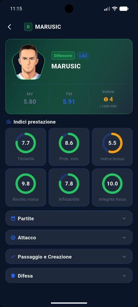 Schermata app FantaBit